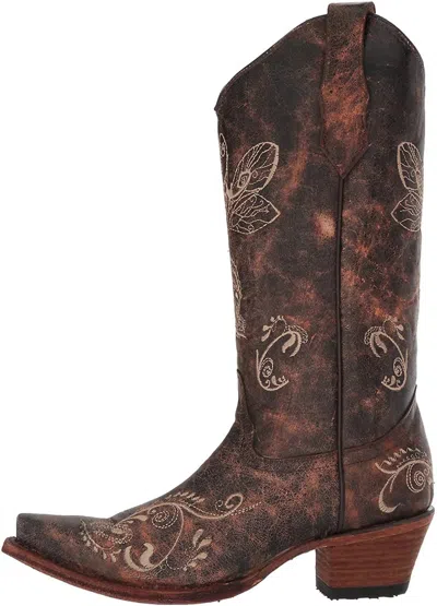 Corral Women's Bone Dragonfly Embroidery Snip Cowgirl Boot In Brown