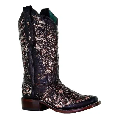 Corral Women's Embroidered With Studs Honey Square Toe Boots In Black/multi