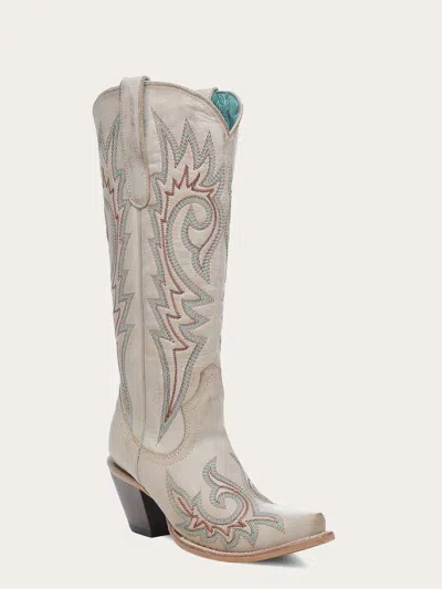 Corral Women's Embroidery Bone Snip Toe Cowboy Boot In Blue/ Red/ Beige In Black
