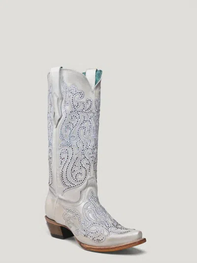 Corral Women's Embroidery Crystal Tall Boots In White In Multi
