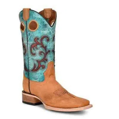 Corral Women's Embroidery Square Toe Boots In Honey & Turquoise In Multi