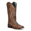 CORRAL WOMEN'S EMBROIDERY WITH STUDS SQUARE TOE WESTERN COWBOY BOOTS IN BROWN