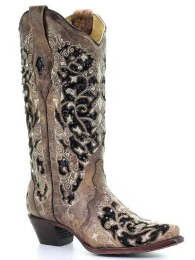 Corral Women's Floral Embroidery Western Boot In Brown