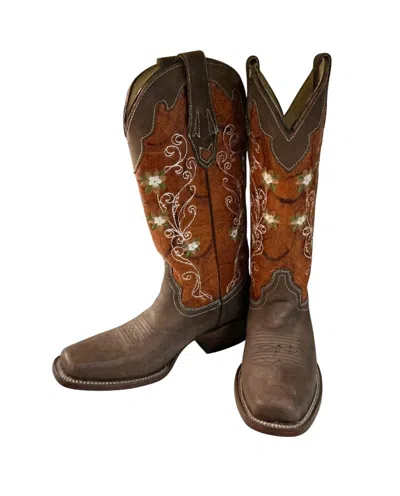 Corral Women's Floral Western Boots In Burnt Orange In Multi