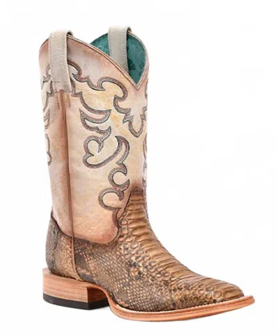 Corral Women's Genuine Python Wide Square Toe Boots In Taupe/beige In Brown