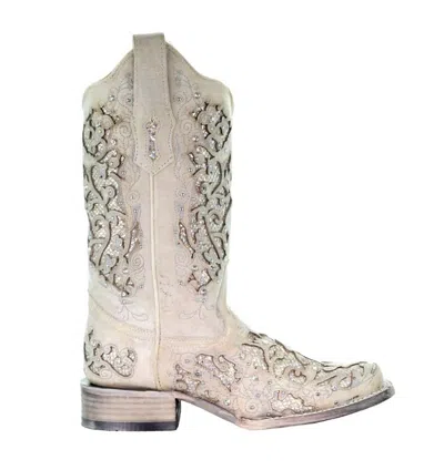 Corral Women's Glitter Inlay Square Toe Cowboy Boots In White