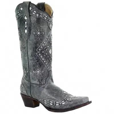 Corral Women's Glitter Inlay Western Boots In Black Silver In Gray