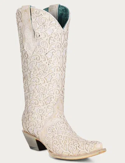 Corral Women's Glitter Overlay Down The Isle Snip Toe Boot In White
