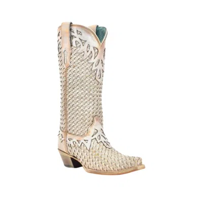 Corral Women's Glitter Woven Overlay Snip-toe Cowboy Boots In White In Multi