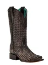 Corral Women's Glitter Woven Overlay Square Toe Cowboy Boot In Chocolate In Gold