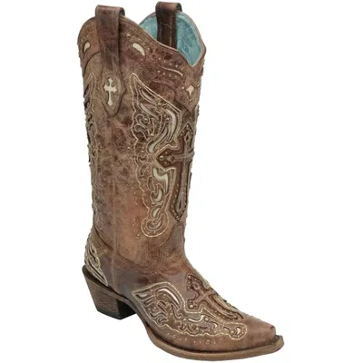 Corral Women's Inlay Cross And Studs Cowgirl Boots In Cognac In Brown