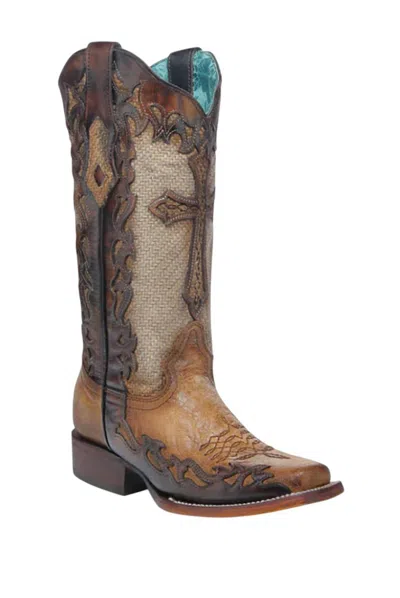 Corral Women's Jute & Cross Narrow Square-toe Boot In Sand In Brown