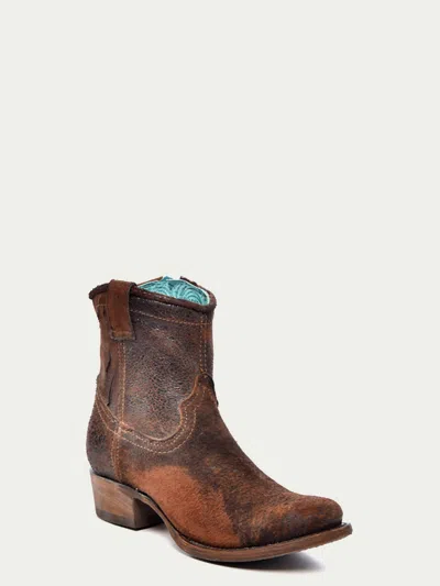 Corral Women's Lamb Round Toe Cowboy Bootie In Chocolate Tan In Multi