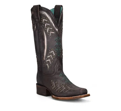 Corral Women's Laser Embroidered With Studs Square Toe Boot In Grey