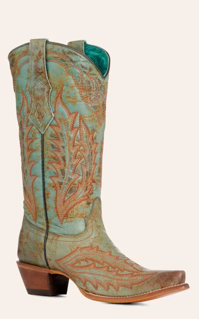 Corral Women's Marbled Turquoise & Rust Stitched Snip Toe Cowboy Boots In Blue