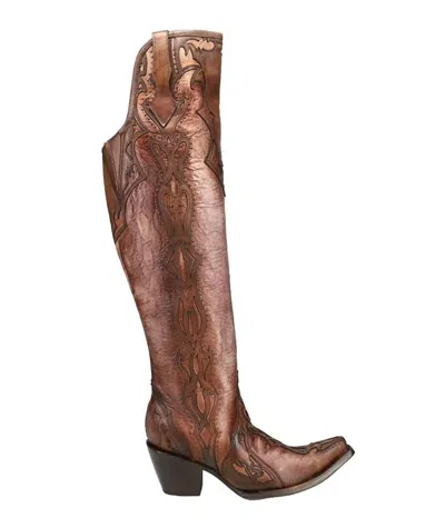 Corral Women's Overlay Tall Western Snip Toe Boots In Chocolate