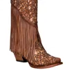 Corral Women's Overlay White Embroidery Lamb Fringe Snip Toe Cowboy Boot In Honey In Brown