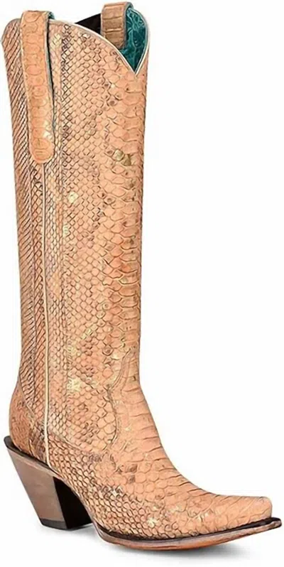 Corral Women's Python Snip Toe Tall Boots In Nude In Brown