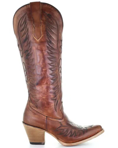 Corral Women's Round Toe Embroidery Western Boots In Cognac In Green