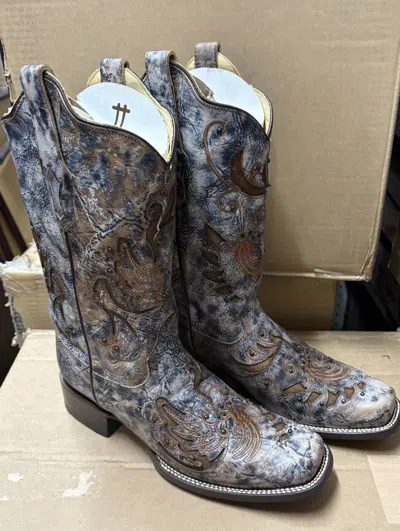 Corral Women's Square Toe Boots In Blue Bone/brown Inlay In Multi