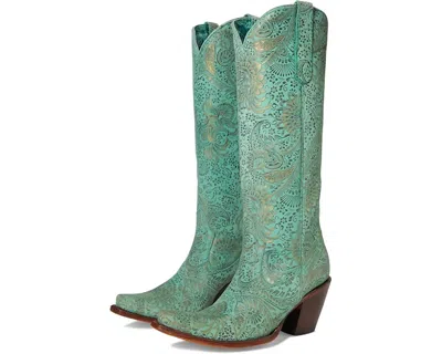 Corral Women's Stamped Floral Knee-high Boots In Turquoise/gold In Multi