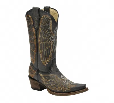 Corral Women's Wing & Cross Square Toe Boots In Black/silver/gold In Multi