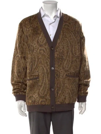 Pre-owned Corridor Animal Print V-neck Cardigan In Brown