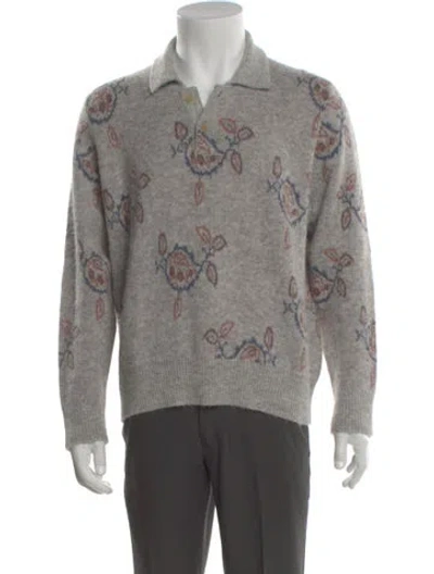 Pre-owned Corridor Baby Alpaca Graphic Print Polo Sweater In Gray