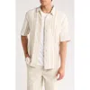 Corridor Bari Stripe Linen & Cotton Camp Shirt In Brown