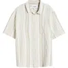 Corridor Bari Stripe Linen & Cotton Camp Shirt In Natural