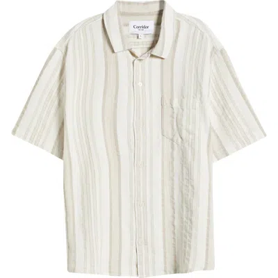 Corridor Bari Stripe Linen & Cotton Camp Shirt In Natural