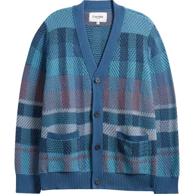 Corridor Checked Organic Pima Cotton Cardigan In Blue
