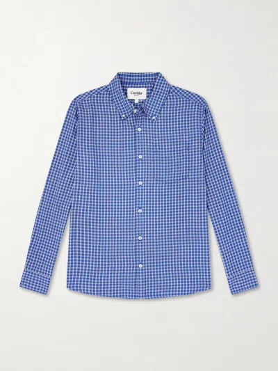 Corridor Bruce Button-down Collar Checked Cotton-blend Poplin Shirt In Blue