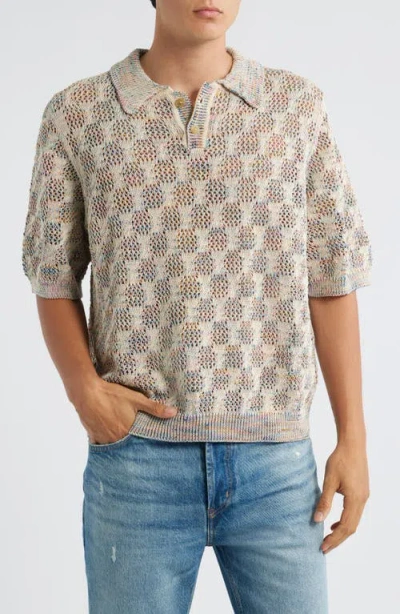 CORRIDOR CORRIDOR CABLE LACE OPEN KNIT POLO SWEATER