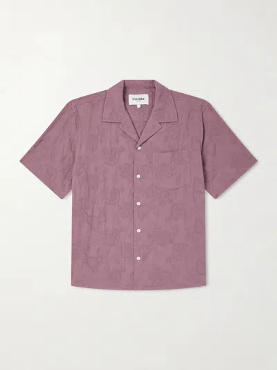 Corridor Relaxed Fit Paisley Embroidery Short Sleeve Shirt In Burgundy
