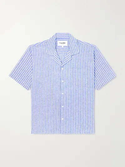 Corridor Camp-collar Striped Linen And Cotton-blend Shirt In Blue
