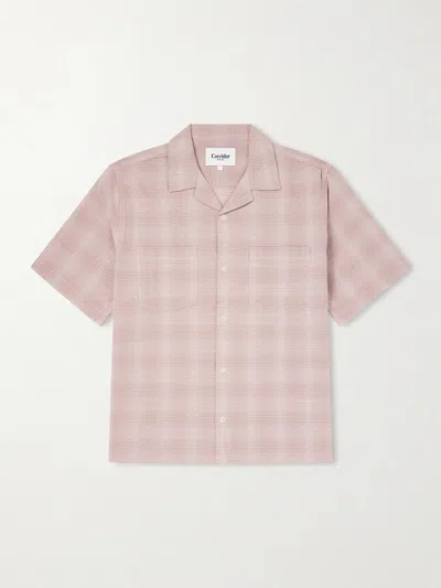 Corridor Convertible-collar Checked Cotton And Linen-blend Shirt In Pink