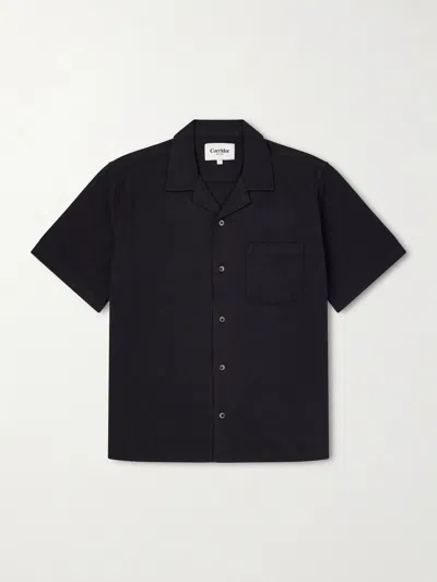 Corridor Convertible-collar Cotton-hopsack Shirt In Black
