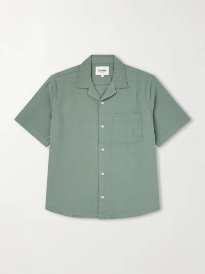 Corridor Convertible-collar Cotton-hopsack Shirt In Green
