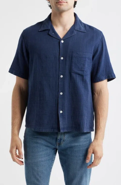 Corridor Double Cloth Short Sleeve Button-up Shirt In Blue