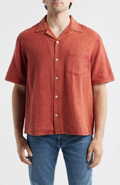 Corridor Double Cloth Short Sleeve Button-up Shirt In Red