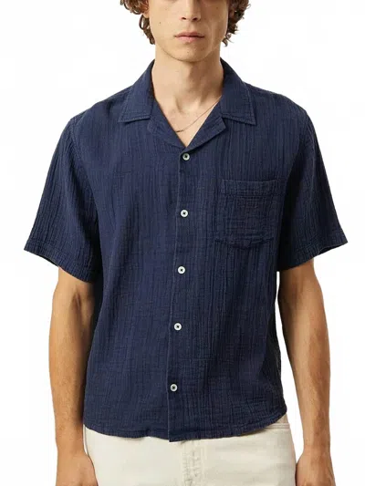 Corridor Double Cloth Short Sleeve Shirt In Navy In Blue
