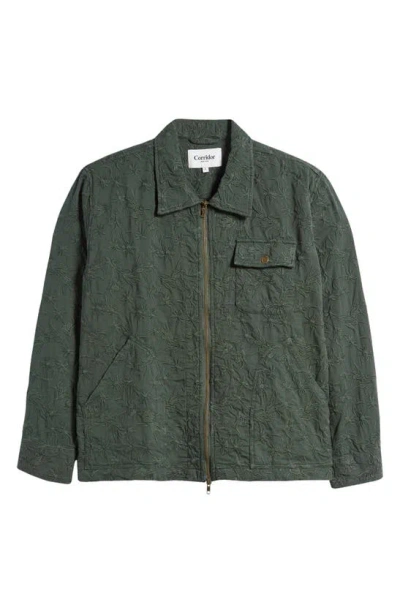 Corridor Floral Embroidered Zip-up Jacket In Green