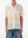 Corridor Camp-collar Cotton And Nylon-blend Lace Shirt In Neutral