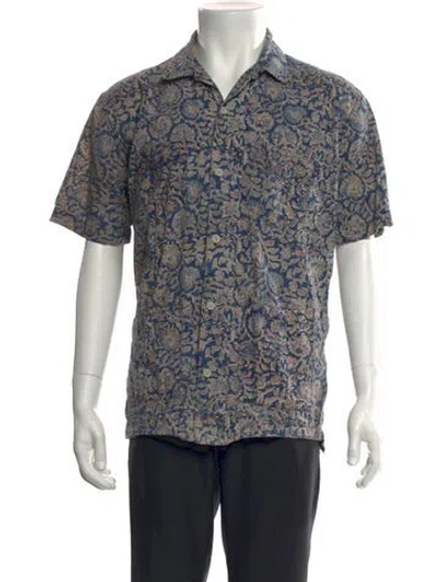 Pre-owned Corridor Floral Print Short Sleeve Shirt In Blue