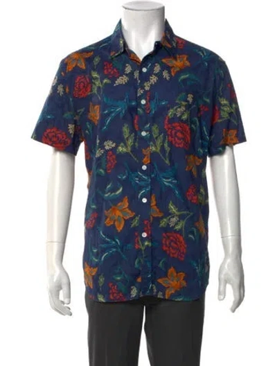 Pre-owned Corridor Floral Print Short Sleeve Shirt In Blue