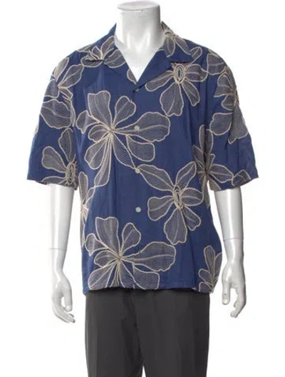 Pre-owned Corridor Floral Print Short Sleeve Shirt In Blue