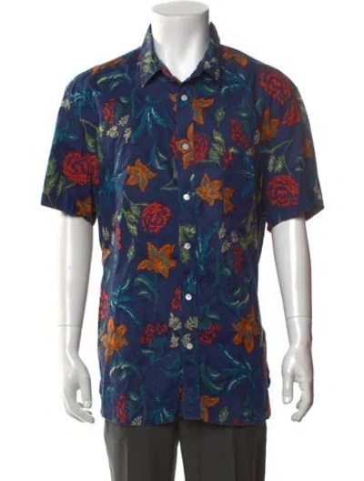 Pre-owned Corridor Floral Print Short Sleeve Shirt In Blue