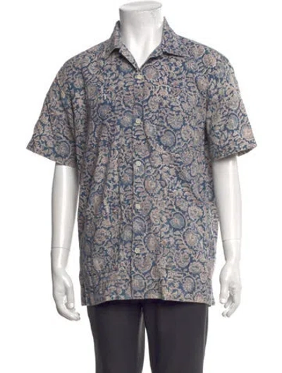 Pre-owned Corridor Floral Print Short Sleeve Shirt In Blue