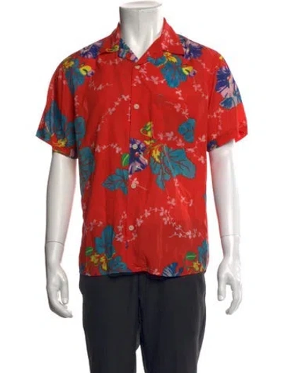 Pre-owned Corridor Floral Print Short Sleeve Shirt In Orange